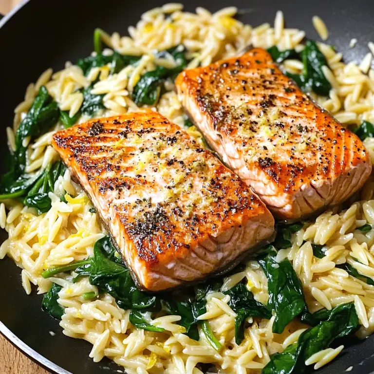 One Skillet Salmon with Lemon Orzo