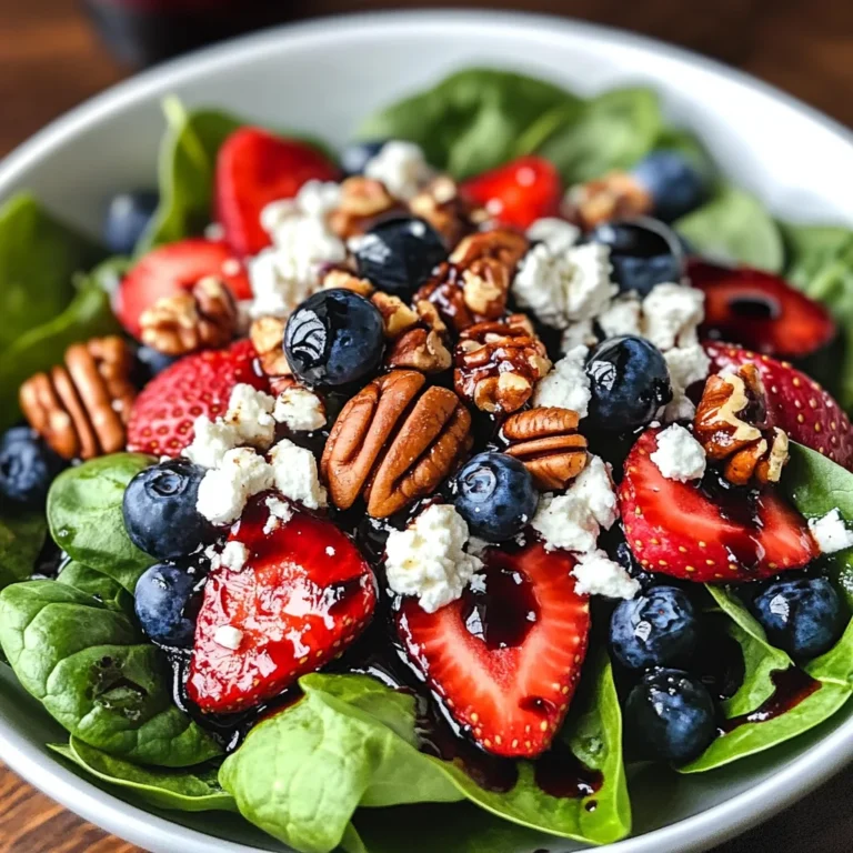 Berry Spinach Salad with Pecans, Feta, and Balsamic Glaze