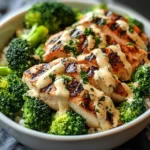 Grilled Chicken & Broccoli Bowls with Creamy Garlic Sauce
