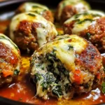 Spinach Garlic Meatballs Stuffed with Mozzarella