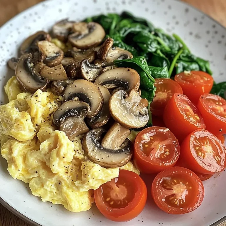 Colorful Scrambled Eggs with Mushrooms, Spinach & Tomatoes
