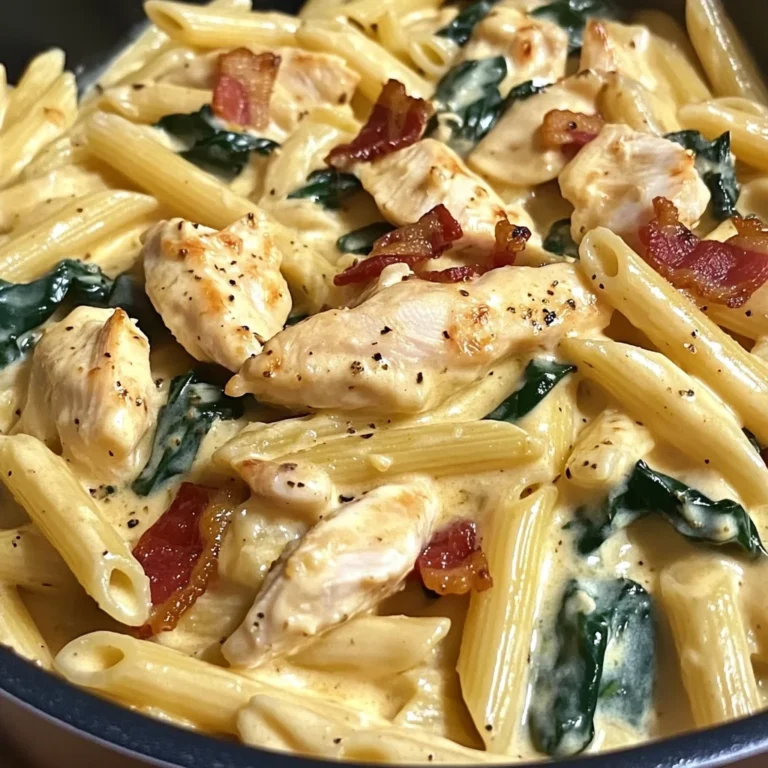 Creamy Chicken Bacon Penne with Spinach