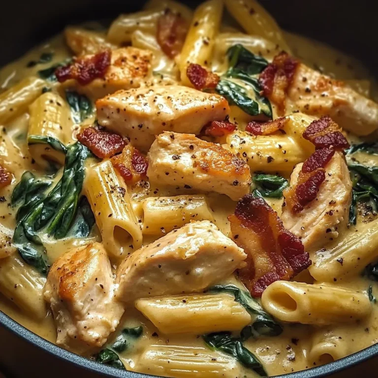 Creamy Chicken Pasta with Spinach and Bacon