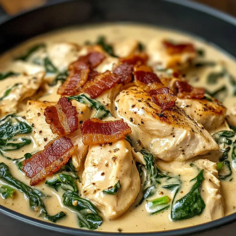 Creamy Chicken Stroganoff with Spinach and Crispy Bacon