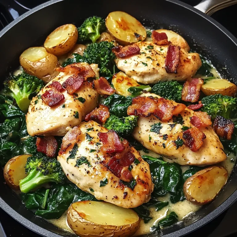 Garlic Butter Chicken Skillet with Bacon, Spinach, Broccoli & Potatoes