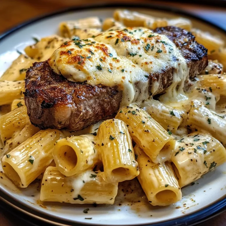 Garlic Cream Steak with Rigatoni in Provolone Cream Sauce