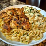 Cajun Chicken Bites with Cheesy Alfredo Linguine