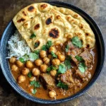 Coconut Lamb Curry with Chickpeas and Garlic Naan