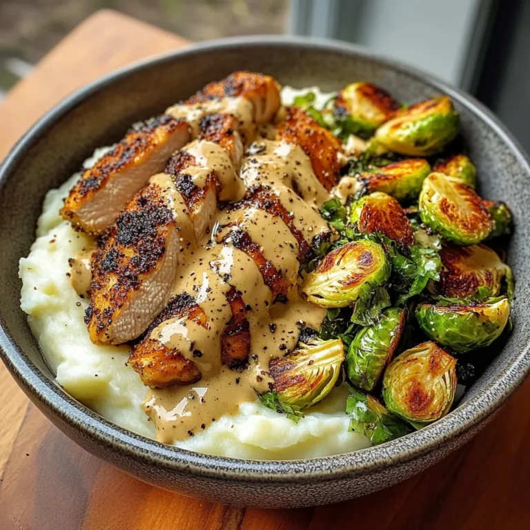 Creamy Black Pepper Chicken Bowl with Crispy Brussels & Mash