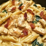 Creamy Chicken Pasta with Bacon and Spinach