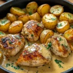 Creamy Garlic Chicken with Golden Baby Potatoes