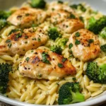 Creamy Garlic Parmesan Orzo with Chicken & Broccoli