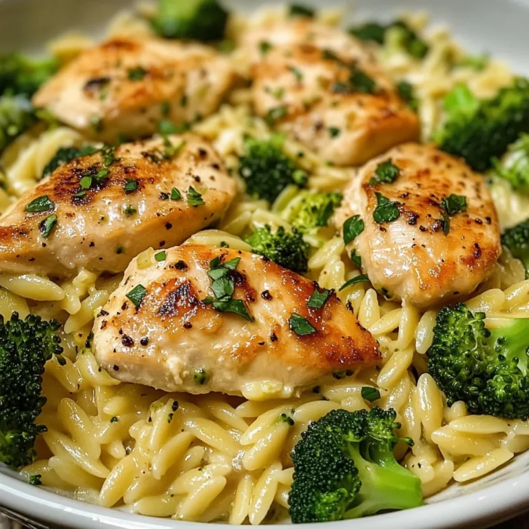 Creamy Garlic Parmesan Orzo with Chicken & Broccoli