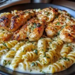 Creamy Parmesan Chicken with Twisted Pasta and Garlic Sauce