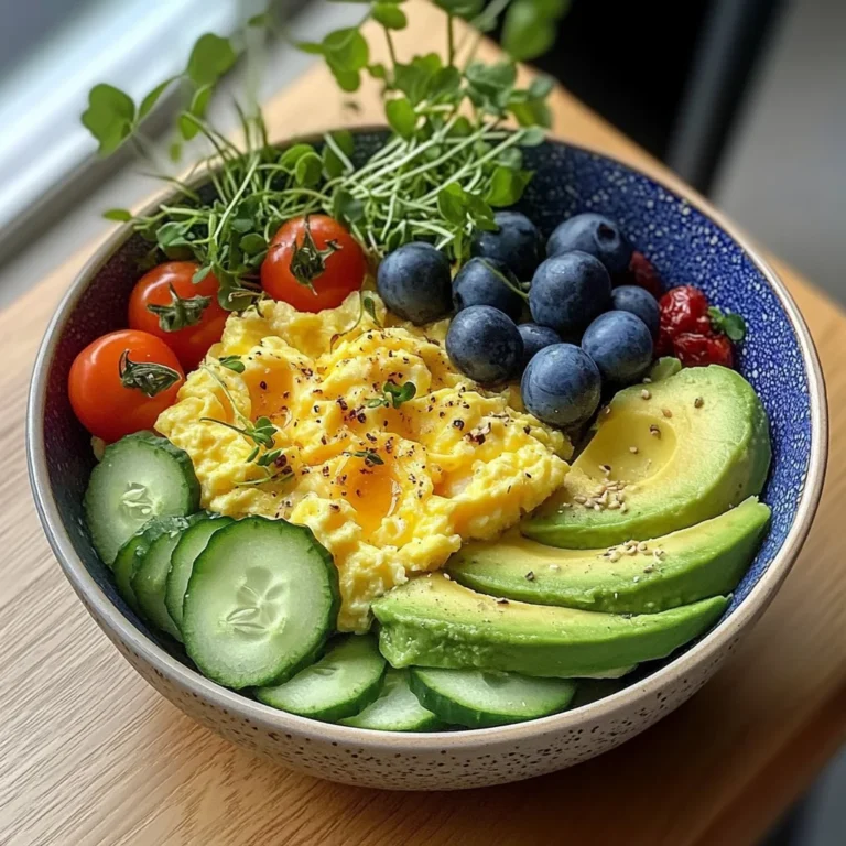 Creamy Scrambled Egg Bowl with Avocado, Microgreens & Veggies