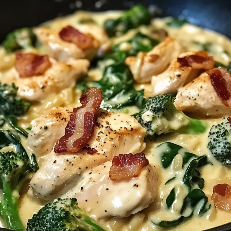 Decadent Garlic Butter Chicken Alfredo with Spinach, Bacon & Broccoli