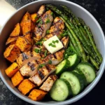 Grilled Chicken Bowl with Sweet Potato, Asparagus & Cucumber Medley