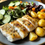 Pan-Seared White Fish with Herbed Baby Potatoes & Garden Salad