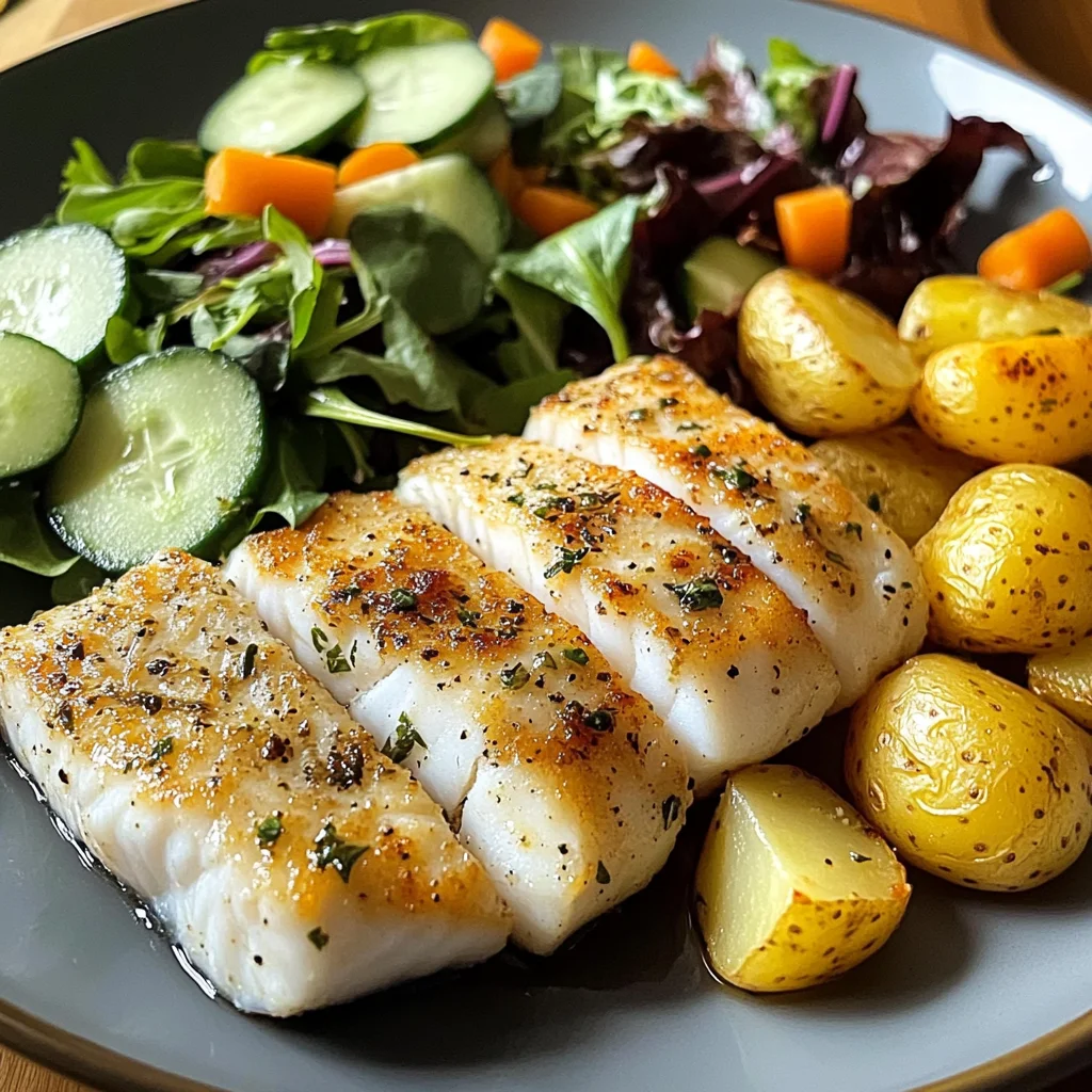 Pan-Seared White Fish with Herbed Baby Potatoes & Garden Salad