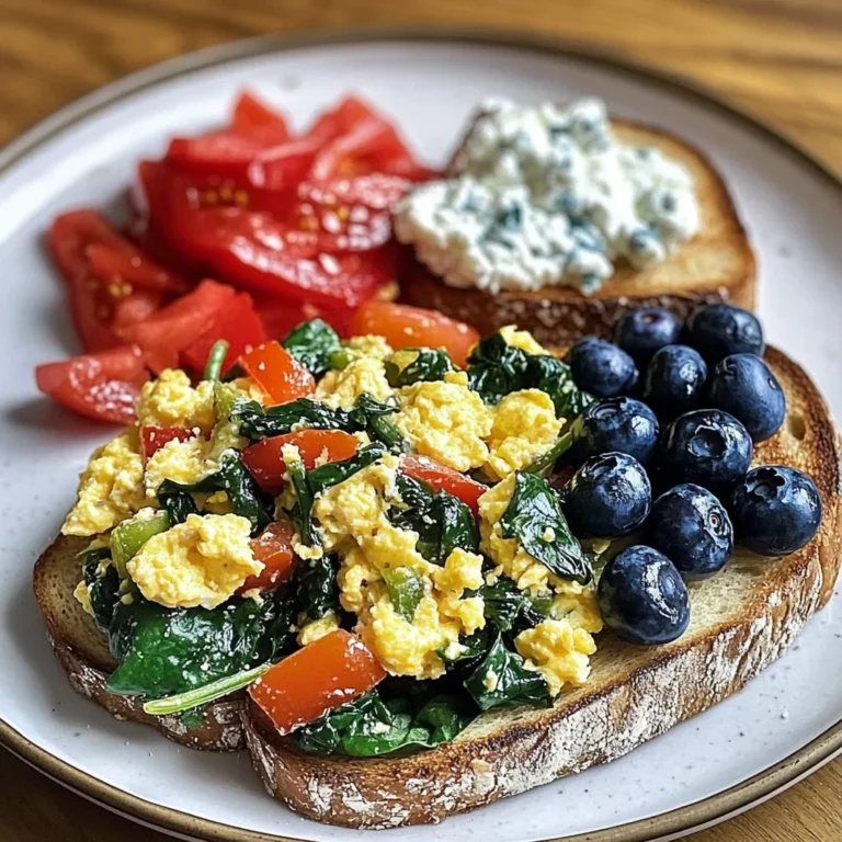 Veggie Egg Scramble with Cottage Cheese & Blueberry Toast