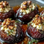 Feta-Parmesan Roasted Stuffed Dates with Honey-Walnut Herb Crunch