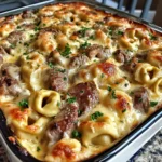 Golden Cheese Steak Tortellini Casserole