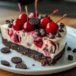 Oreo Cherry Chocolate Chip No Bake Cheesecake Recipe